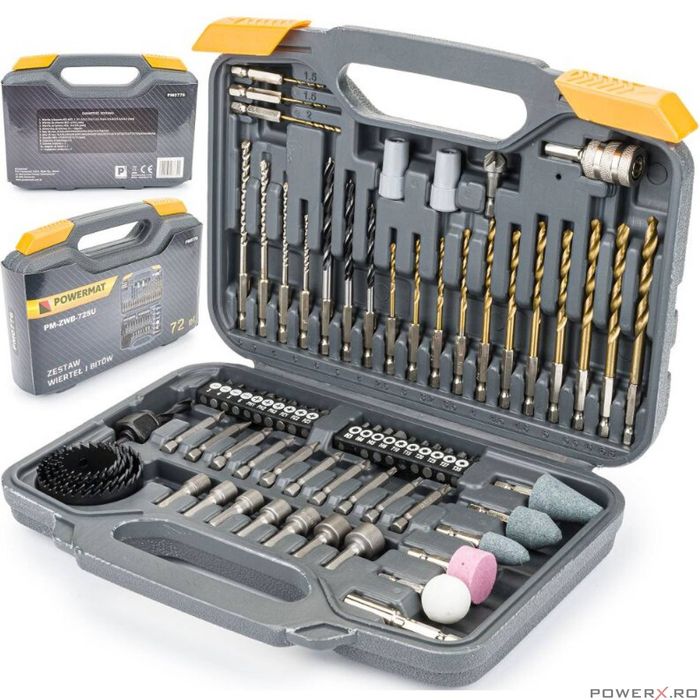 Trusa de bituri, biti, burghie, surubelnite pentru beton, lemn, 72