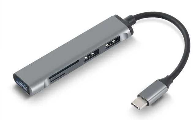 Переходник type-c- USB Хаб type-c - HDMI картридер type-c Lan Ethernet