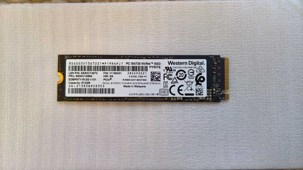 SSD WD SN730 512GB PCIe 3.0 x4, NVMe 1.3, TLC NAND, на 38 дни работа