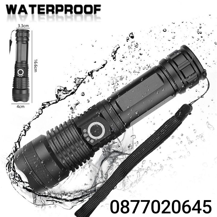 XHP50 LED фенер, алуминий, черен, 20W, презареждаем с USB комплект с