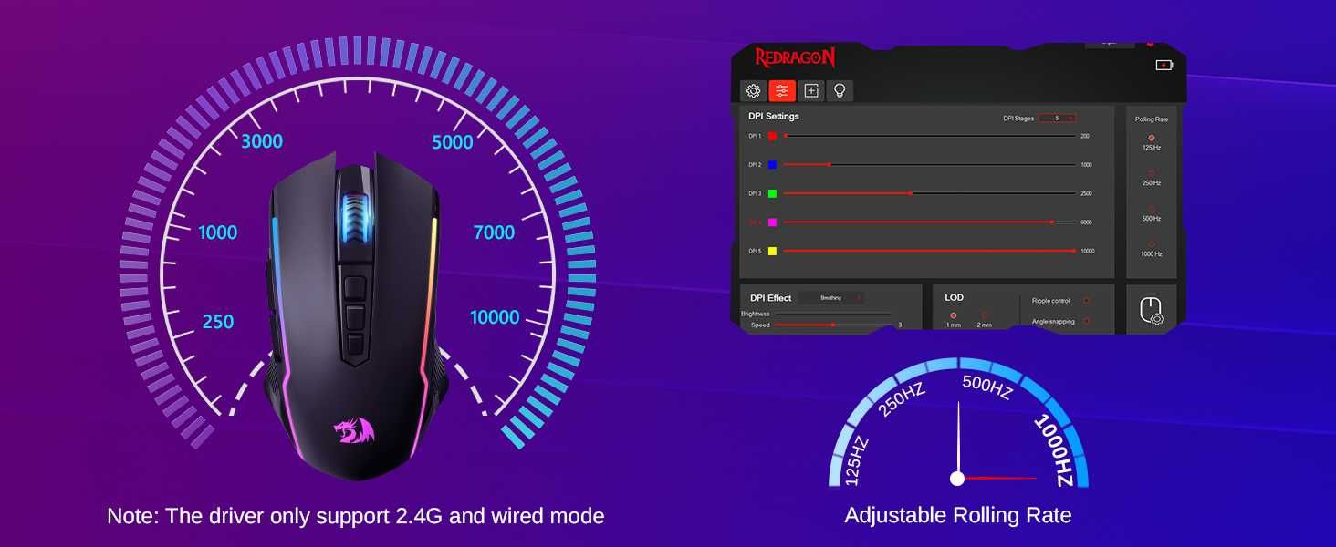 Мышь беспроводная/проводная  Redragon Nix 2.4G+ BT 5.0, DPI:  10000