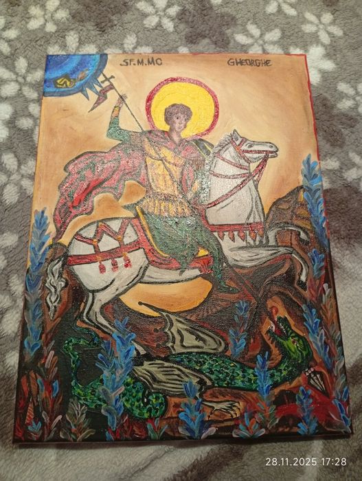 Icoana Sfântul Gheorghe vopsea acrilica panza de bumbac 40×30