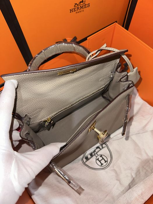 Geanta Hermes Kelly 25cm Gri/accesorii gold