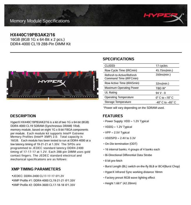 ОЗУ HyperX Predator RGB 16GB (2x8) 4000MHz / Топовая память DDR4