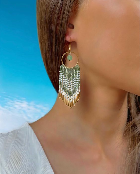 Ръчно изработени обеци, Японски мъниста, Неръждаема стомана, Елегантни