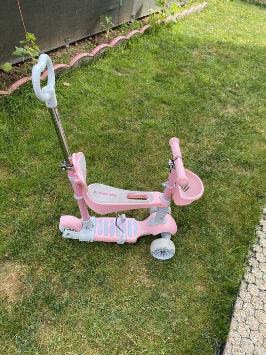 Trotineta 5 in 1 cu roti luminoase Action One, Kinder XS, Roz