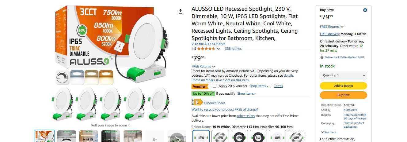 НОВИ! LED лунички, димируеми, 10W, IP65, 113мм, 6 бр/к-кт