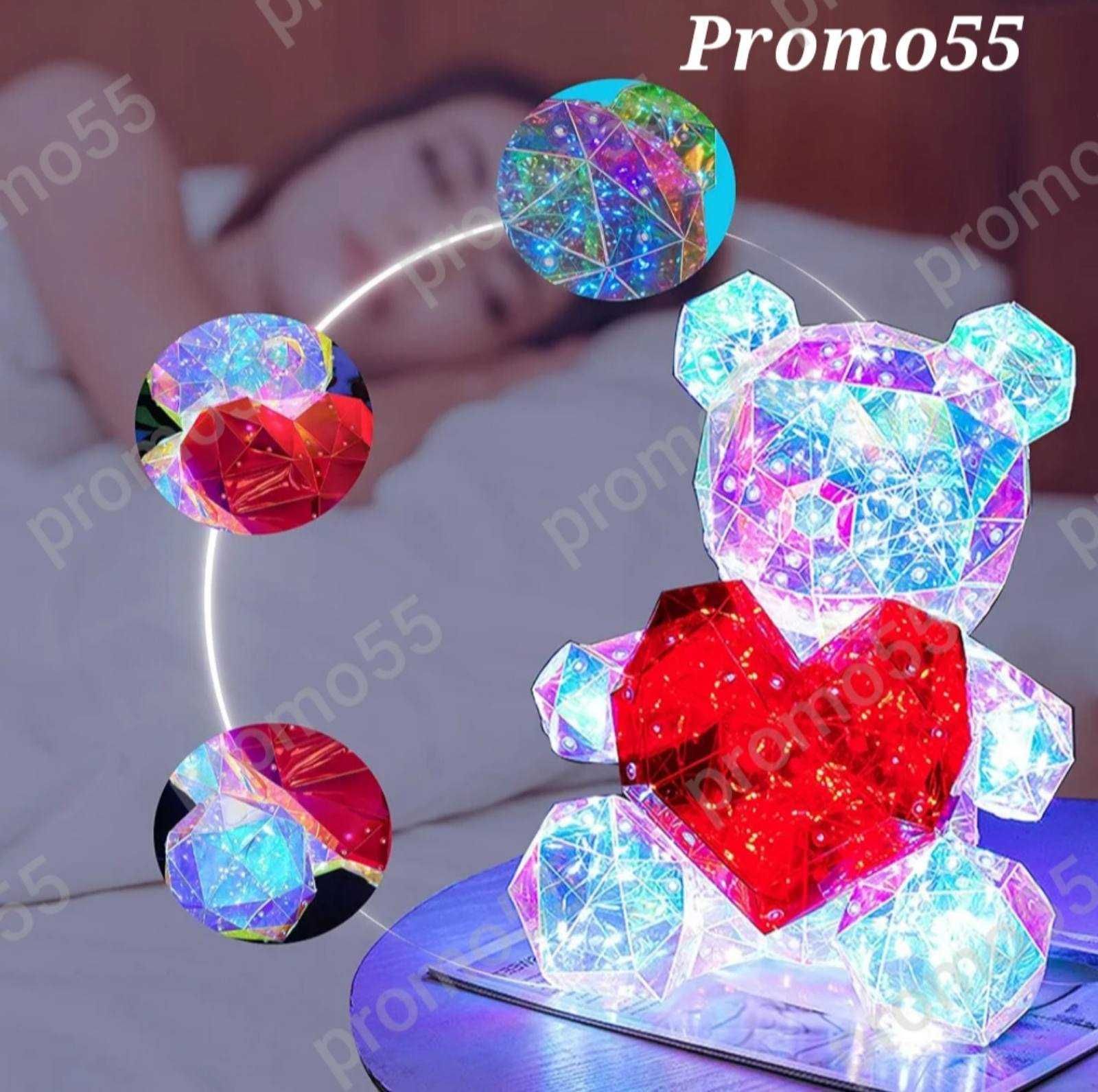 Светещо 3D Led Мече със Сърце в Луксозна Кутия с Панделка