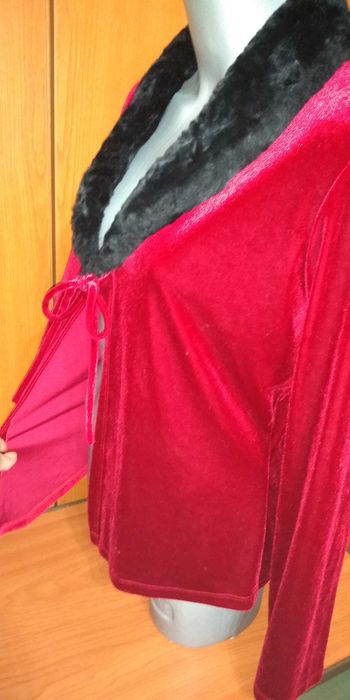 Cardigan/ Bolero rosu cu guler blanita neagra, dama, M-L