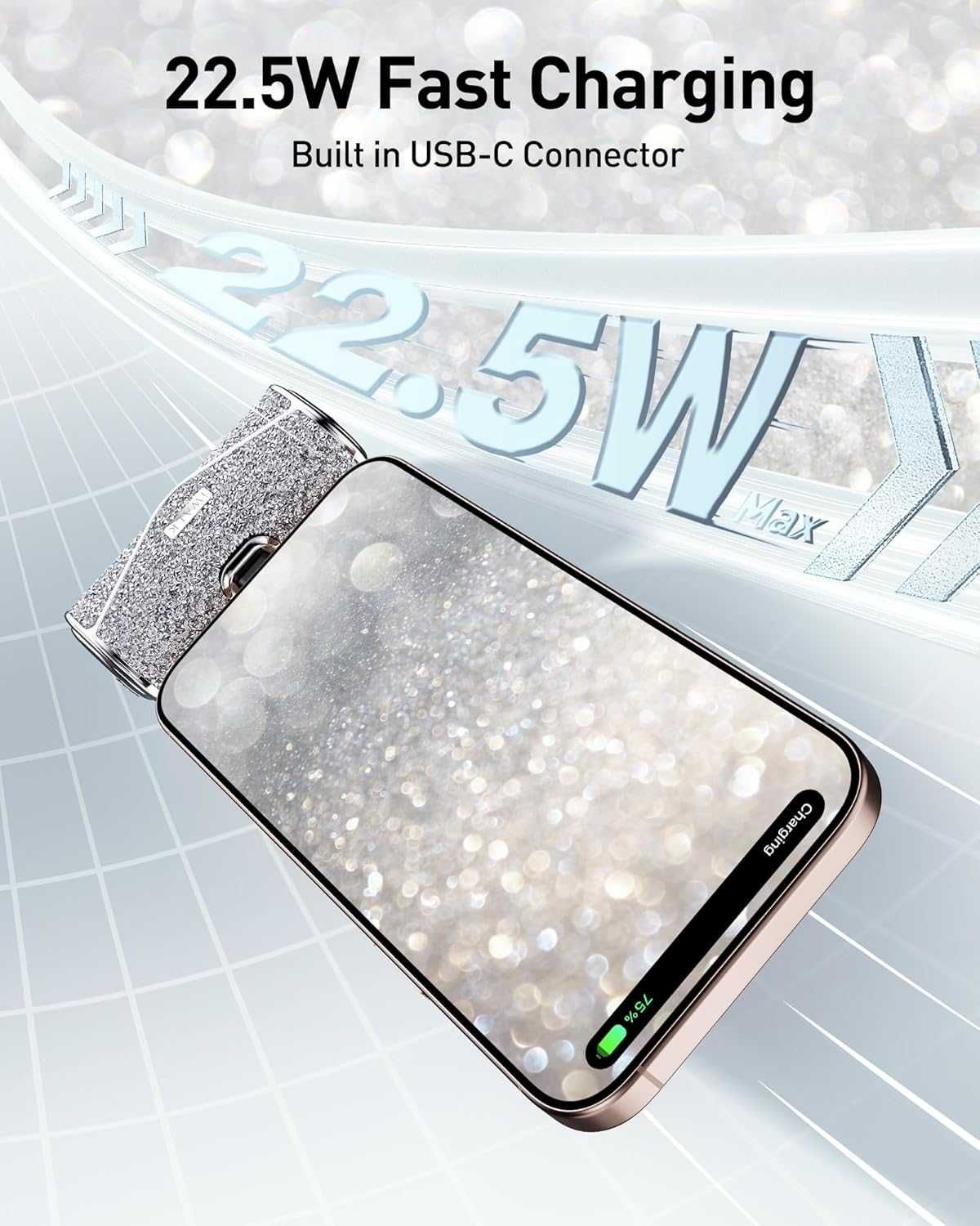 Външна батерия iWALK Sparkly 22.5W, 5000mAh, с вграден USB-C конектор