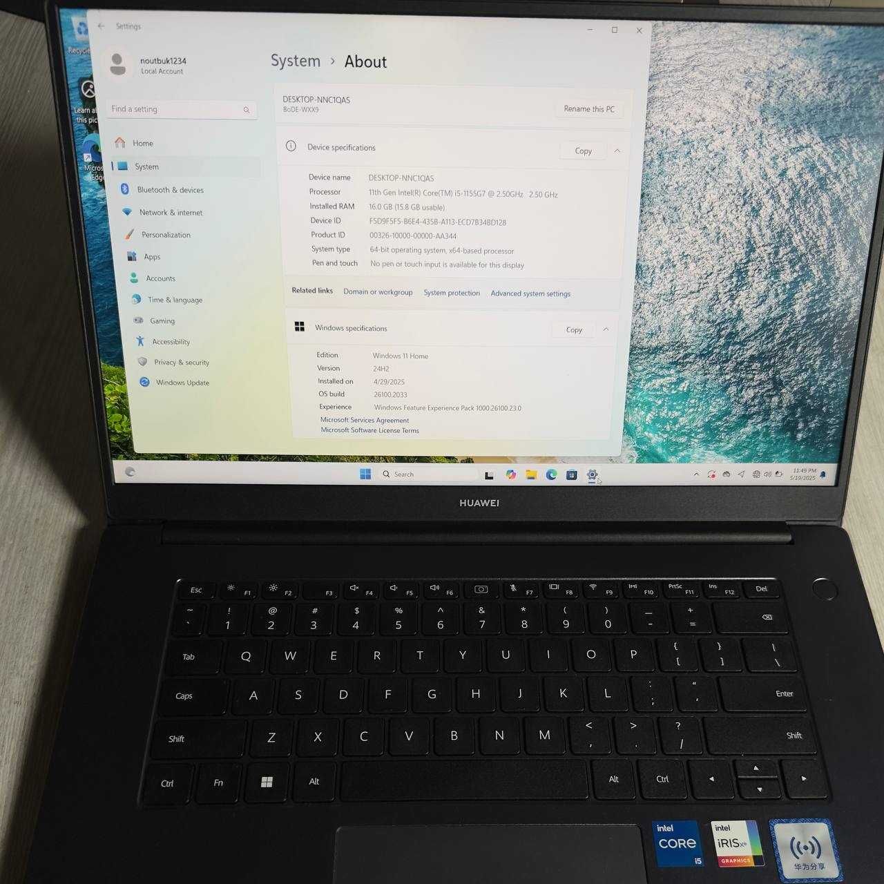Huawei 15.6 fingerprint core i5-1155, 16gb/512gb intel iRIS Xe grafika