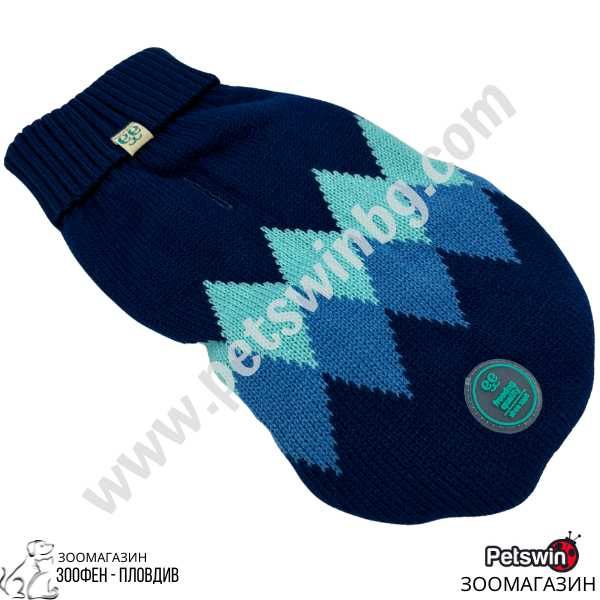 Пуловер за Куче/Коте- 7 размера- Blue Rhombus- Синя разцветка- Freedog