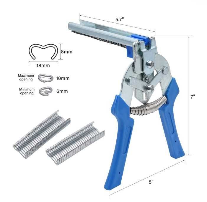 Cleste pentru legat plasa + 1700 cuie capse tip M