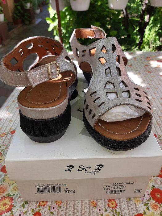 Sandale argintii platforma piele naturala 38 R&R Boutique, NOI