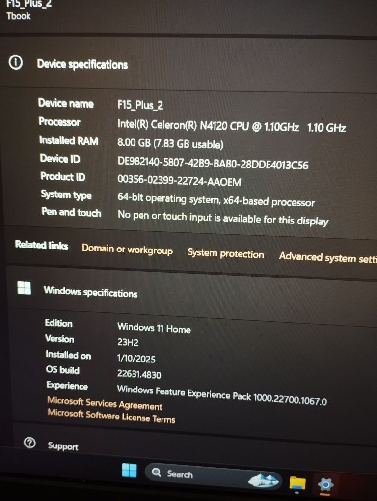 Laptop Teclast F15 Plus 2 cu procesor quad  core N4120., 8gb Ram, 256g