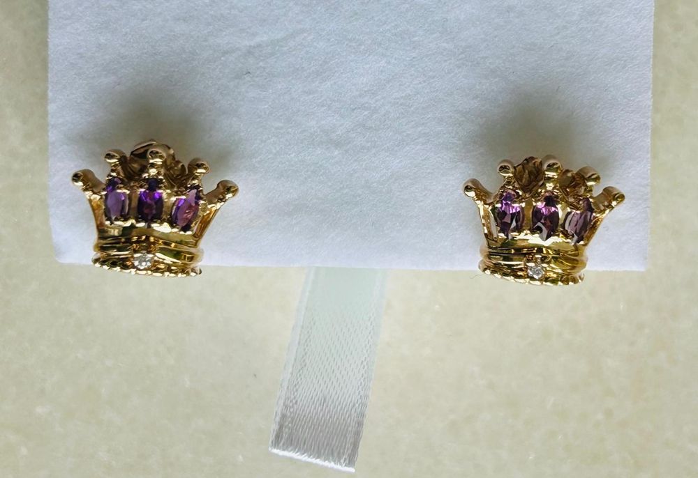 Cercei designer, din aur de 14K, cu ametiste și diamante