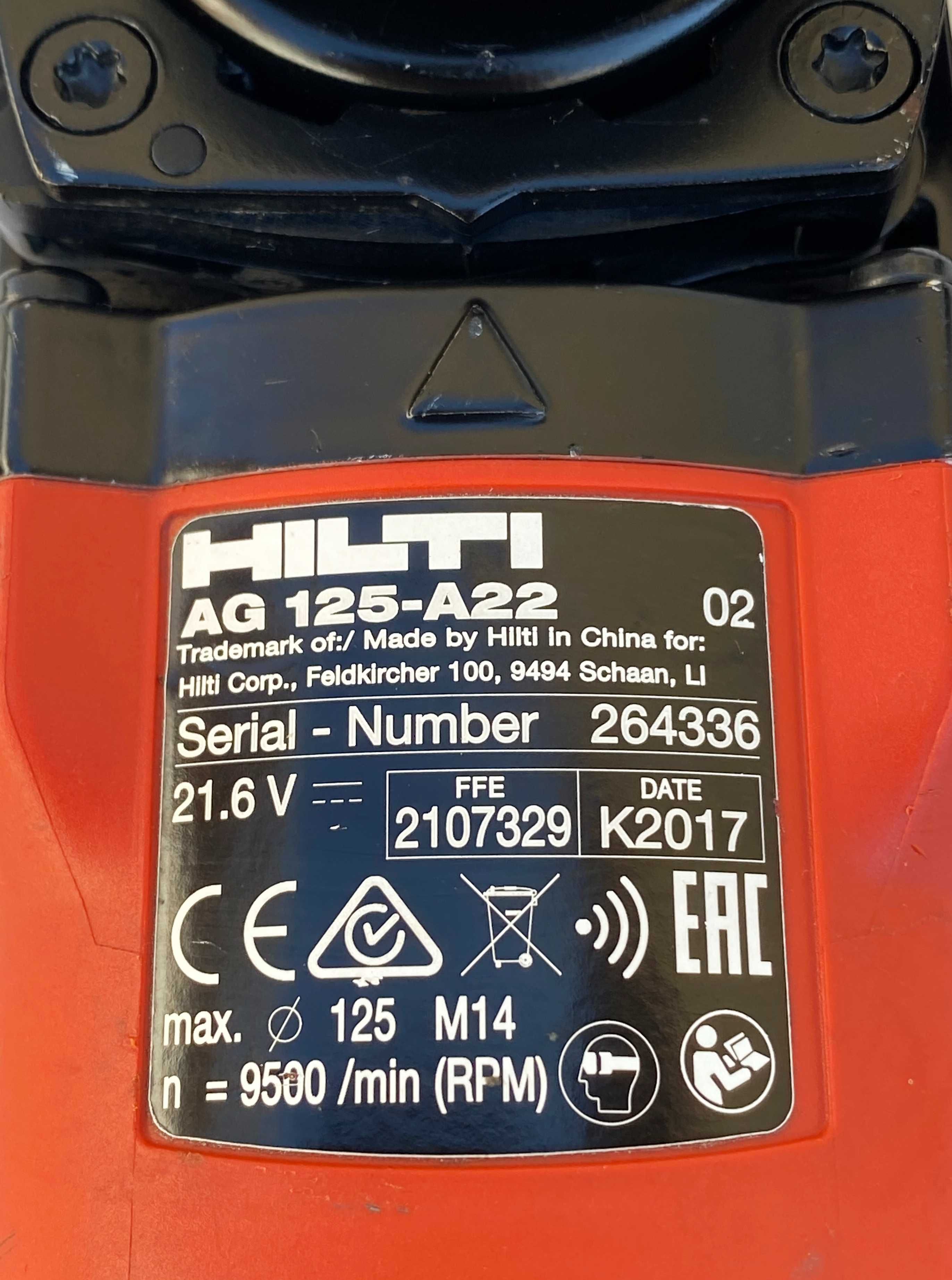 HiLTi AG125-A22 - Безчетков акумулаторен ъглошлайф 22V