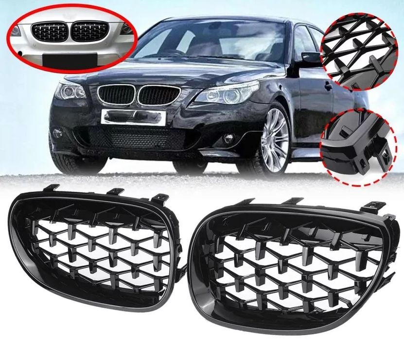 Grile Duble Diamond Bmw E90 E91 F30 F35 E60 F31 F35 Negru lucios
