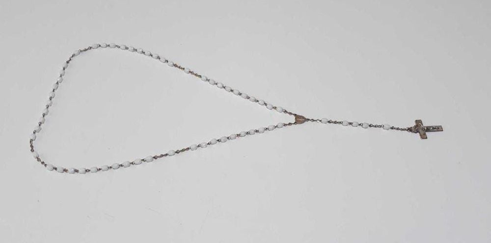 Vechi Rozariu Rugaciune cu sidef Cruce si medalion 59 bile , Germania