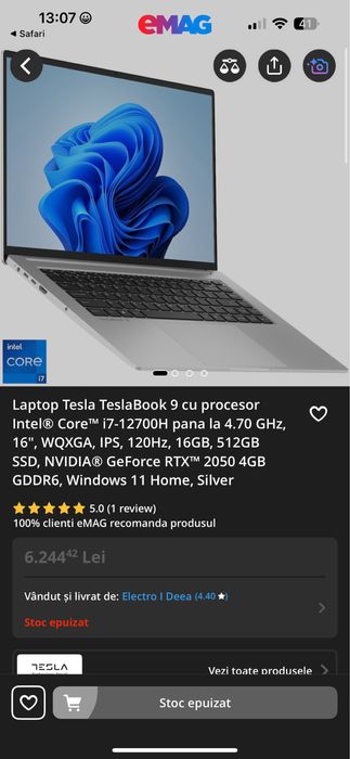 Laptop Tesla TeslaBook 9 cu procesor Intel® Core™ i7-12700H