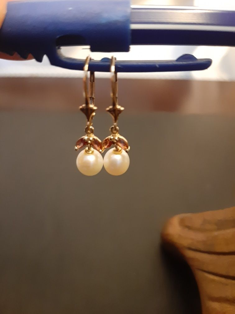 cercei eleganți  aur 14k  cu perle