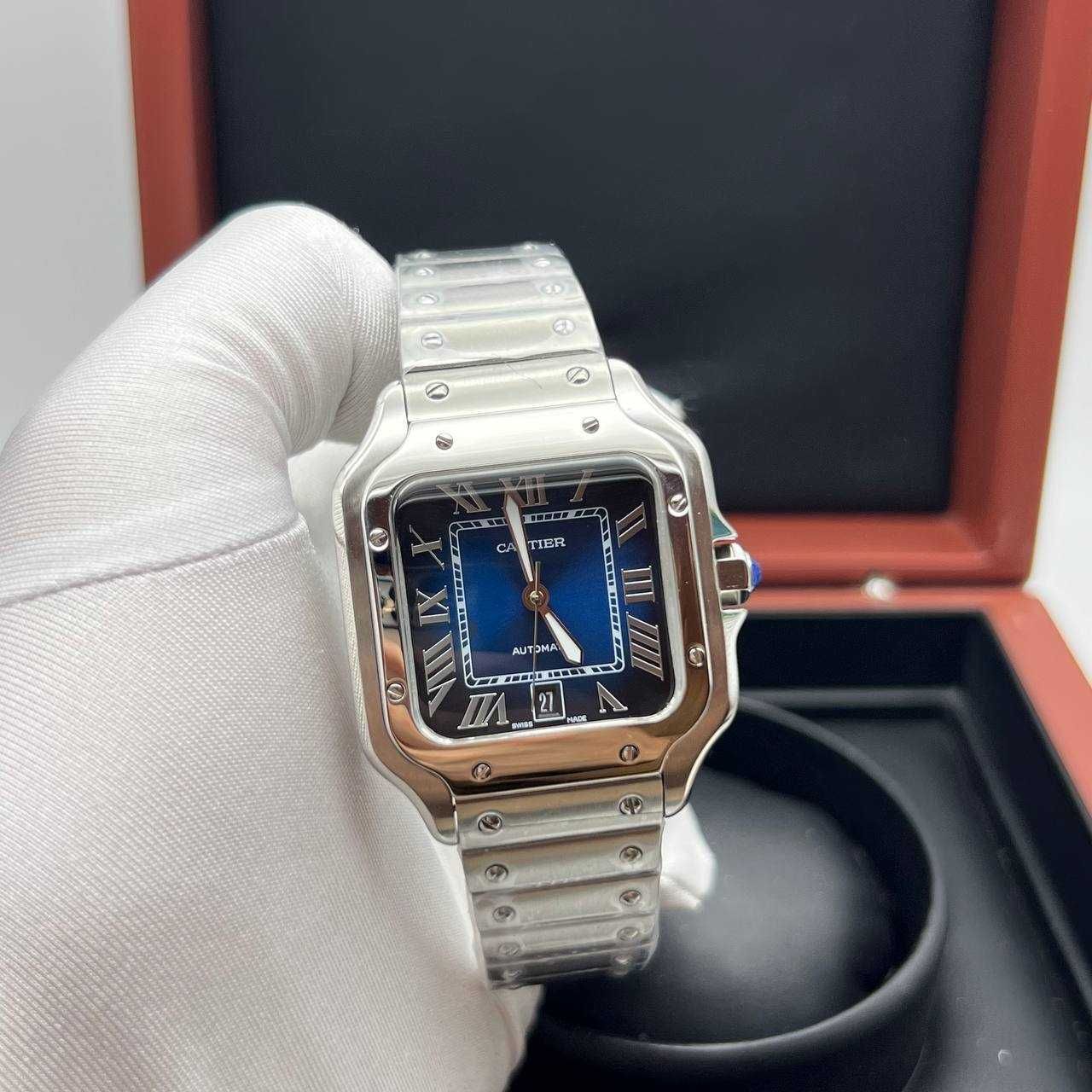 Cartier santos 100 silver blue dial