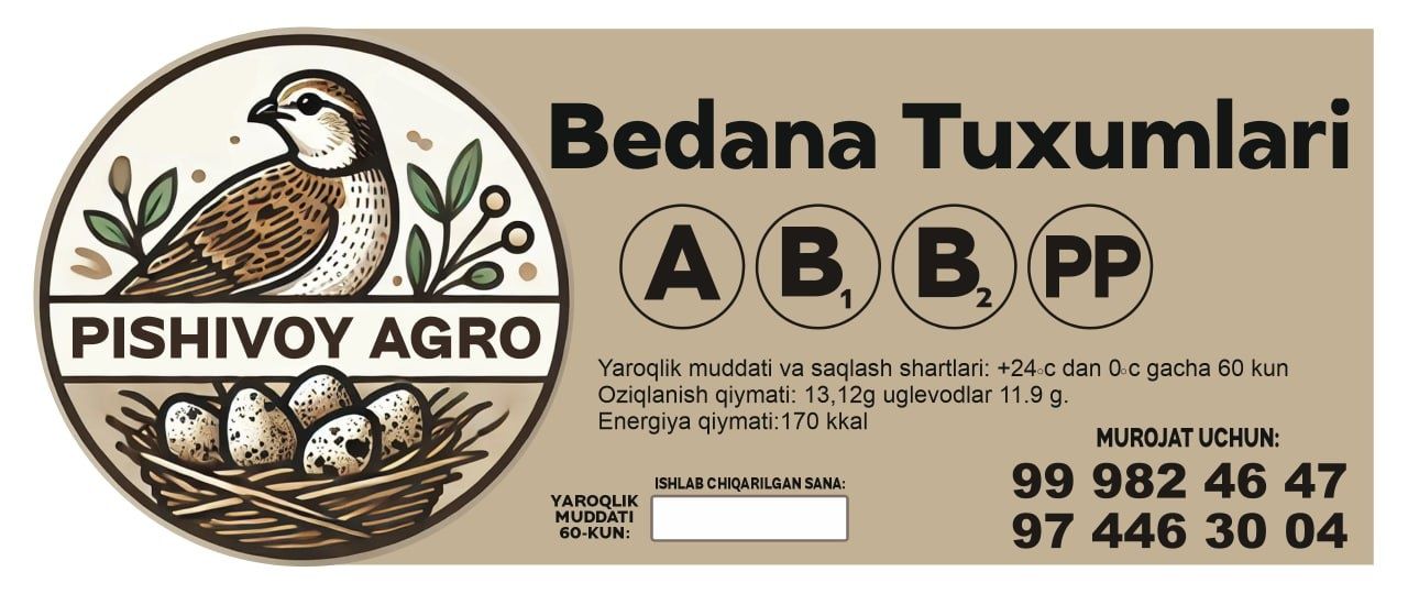 Bedana tuxumlari urug'langan va iste'mol uchun