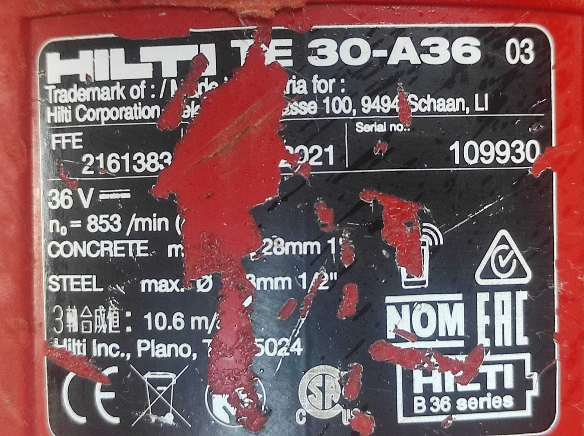 Rotopercutor HILTI TE  30-A 30 fabric. 2021