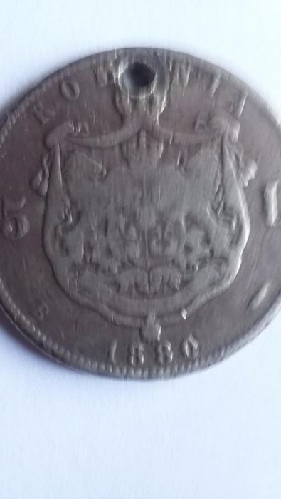MONEDA din Argint 5 L-din 1880-cu Regele Carol I Domnul Romaniei