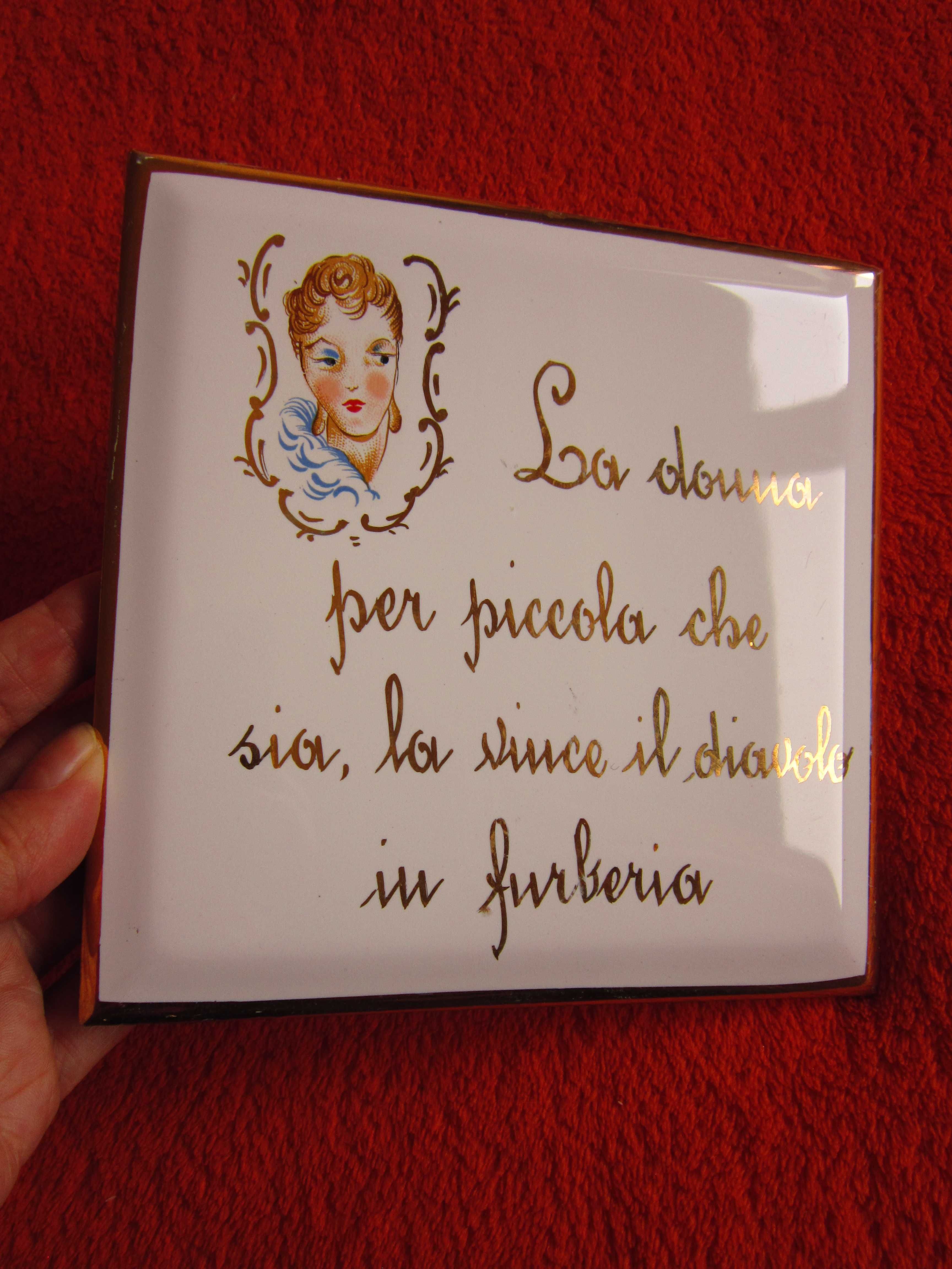 cadou rar placa ceramica proverb"La donna.. pictata cu aur Italia 1954