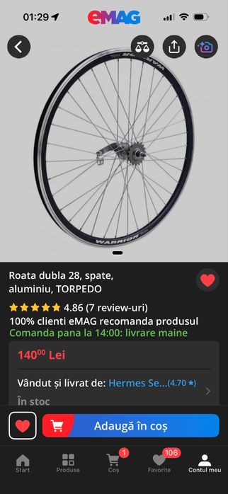Roata dubla 28, spate, aluminiu, TORPEDO