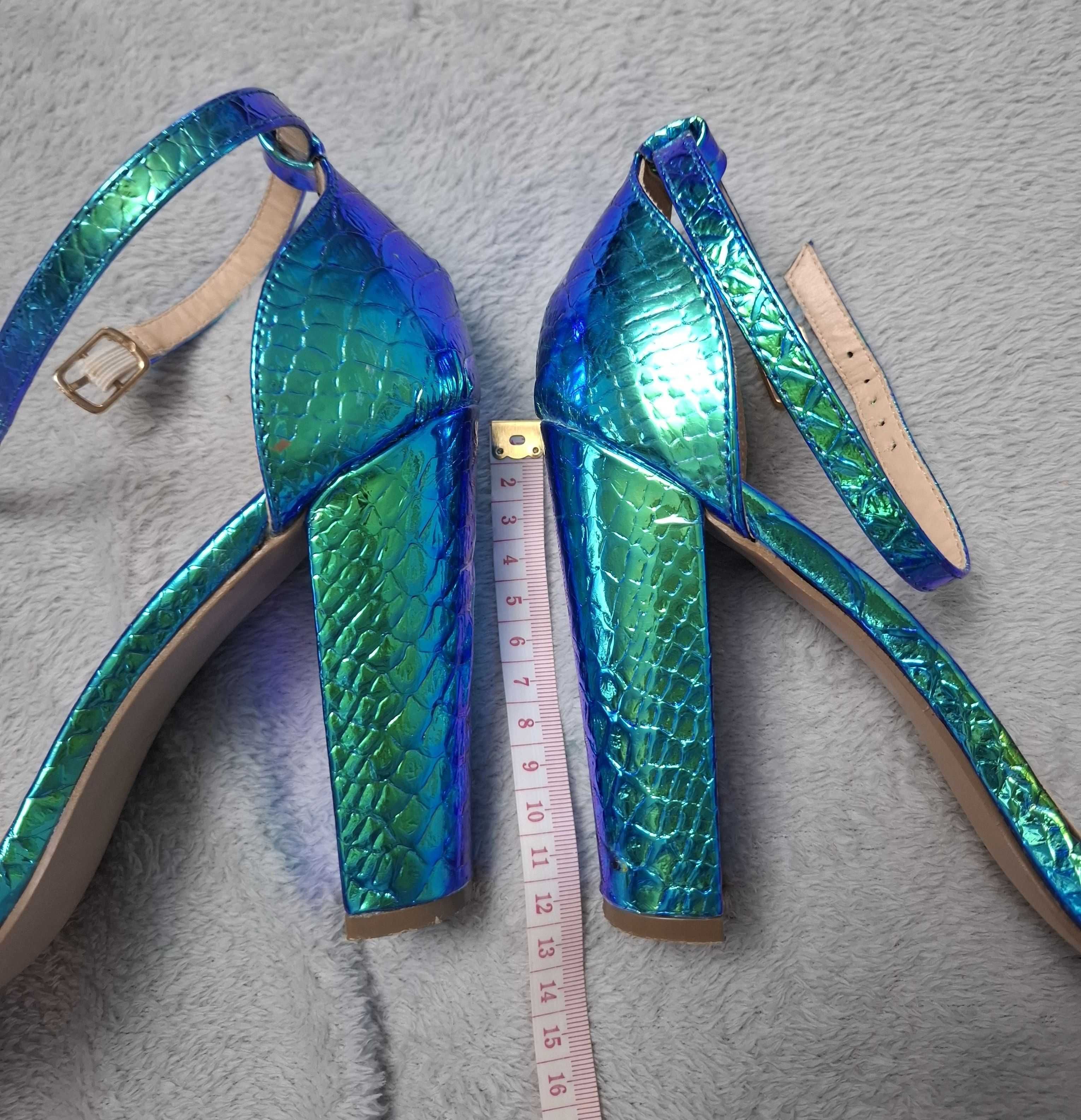 Sandale cu toc gros, albastru, 40, Sweet Shoes