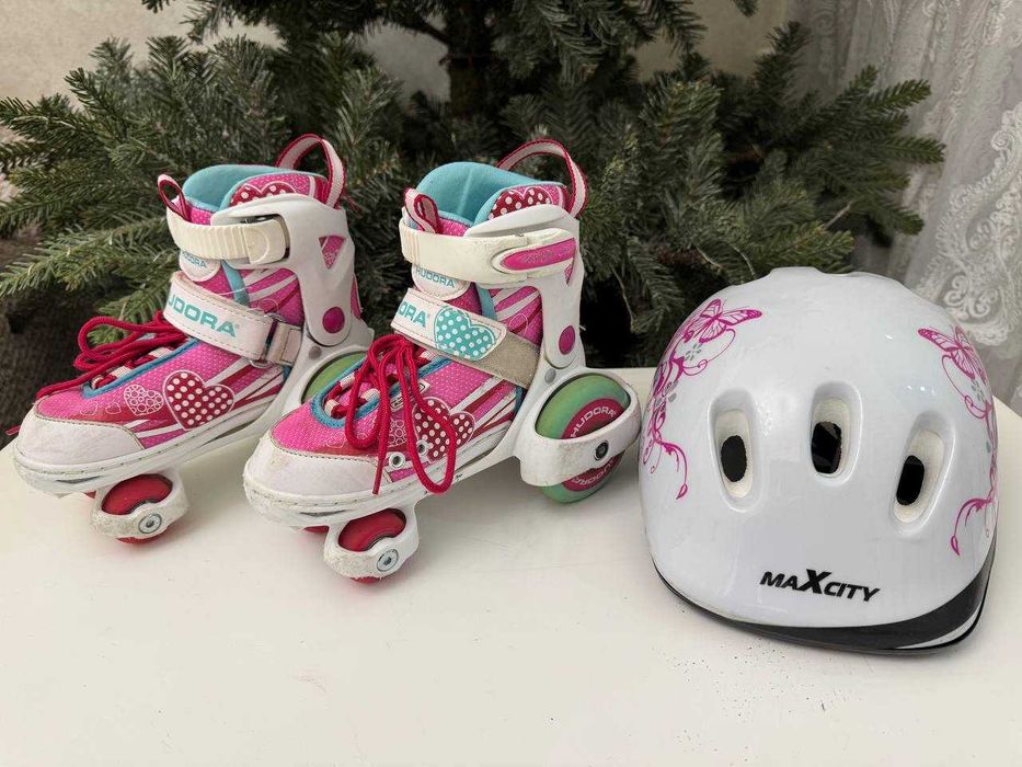 Раздвижные ролики-квады HUDORA +шлем, размер 30-33