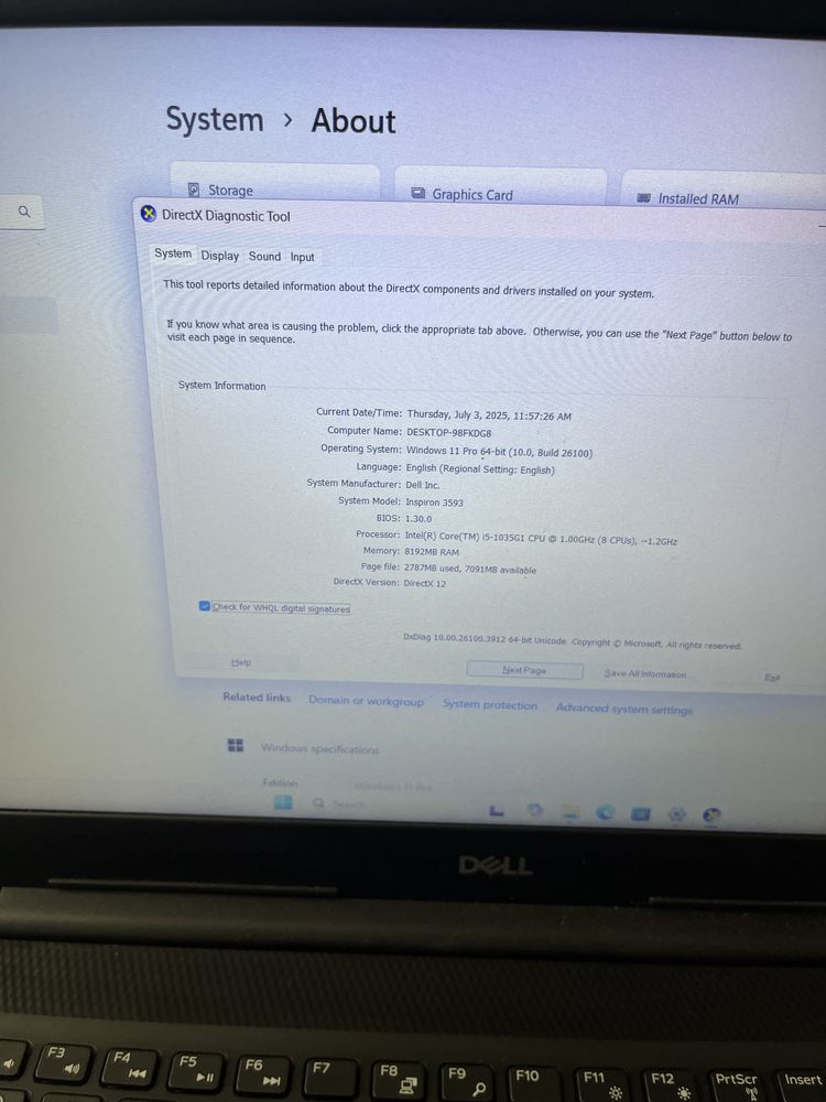 Laptop Dell Inspiron 3593, i5 gen 10, 8gb ram, incarcator, ecran 15.6