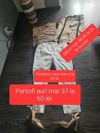 Pantaloni  albi  zara ,maieuri  elegante  și pantofii auri Timișoara