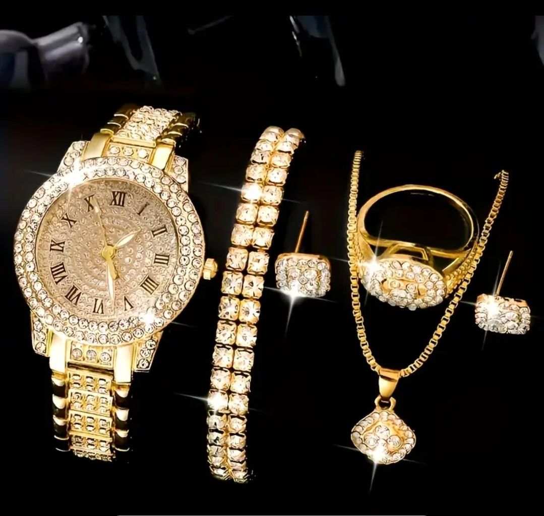 Set iubita sotie 6 piese Ceas Dama , Brățară x2, cercei ,inel,colier