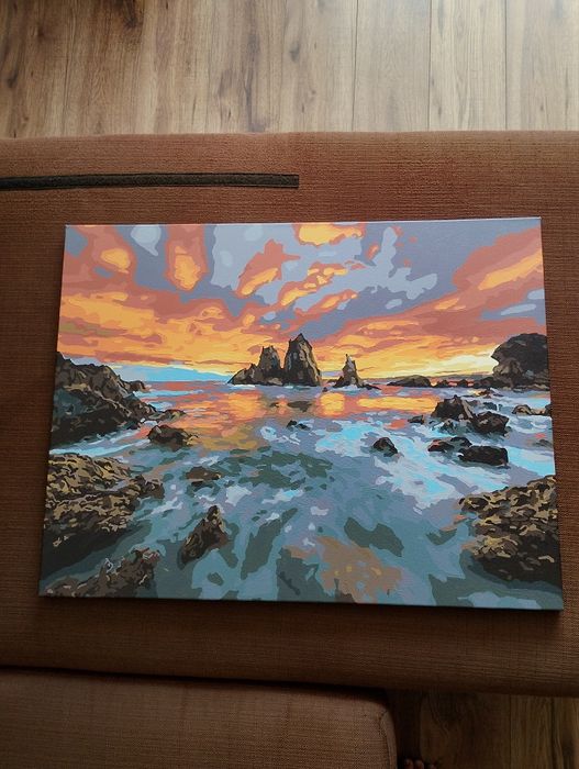 Tablou canvas 65 x 50 - apus soare in mare printre stanci