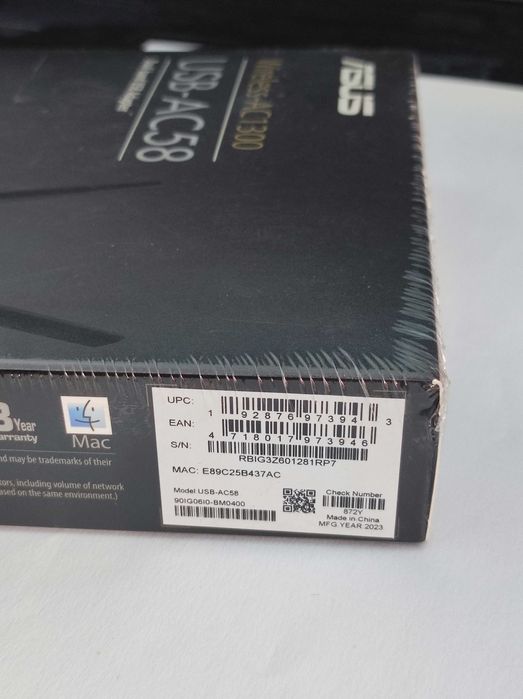 Adaptor Wireless ASUS USB-AC58, AC1300, USB 3.0, sigilat, NOU