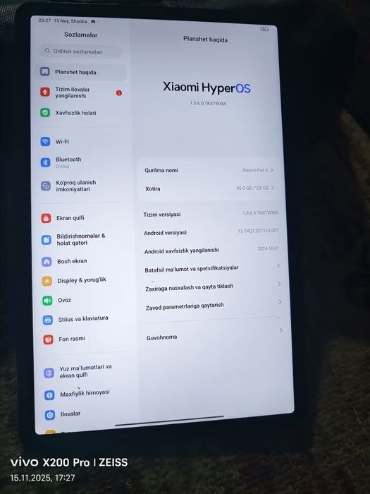 xiaomi mi pad 5 128/6 aybi yuq bir ikkita chaqalari bor Sd 860 chip