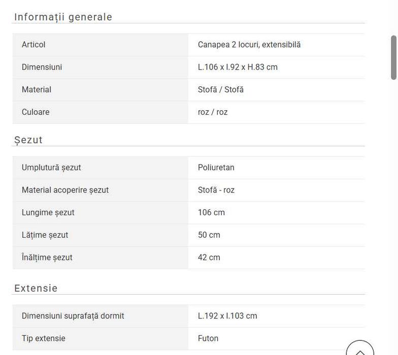 Canapea extensibila Mobexpert 2 locuri - stare impecabila, ca noua!