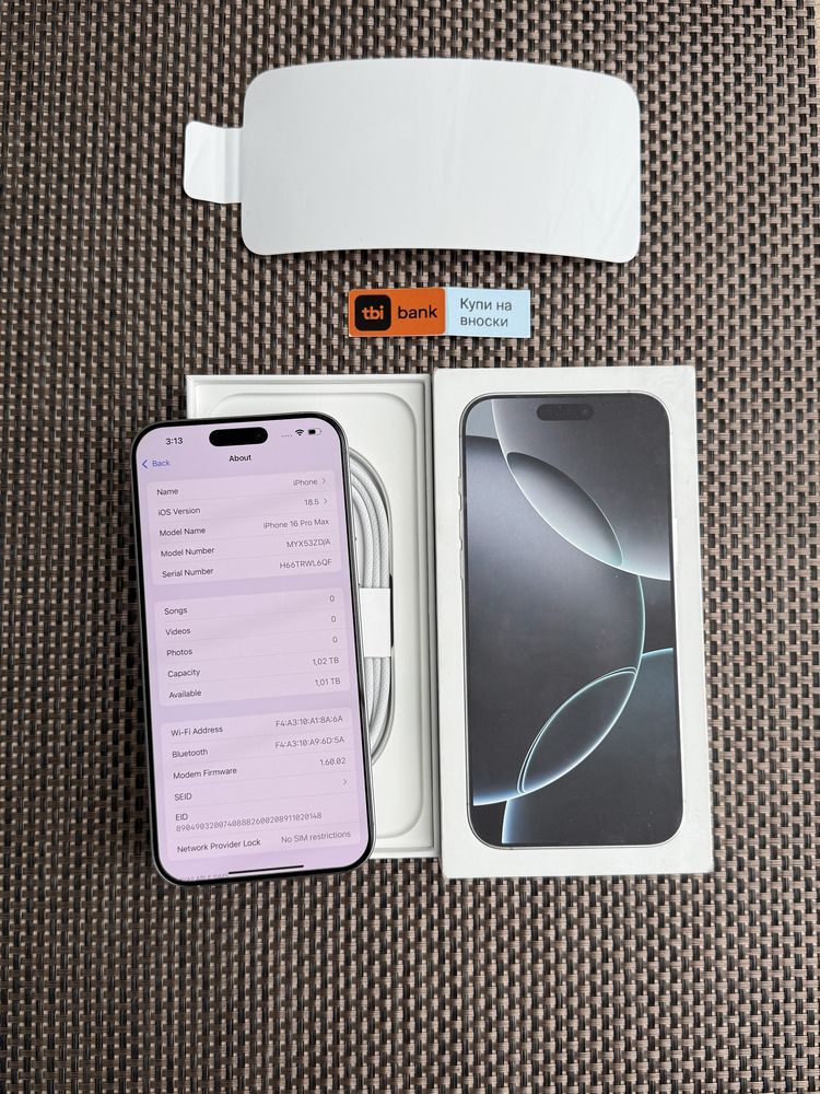 НОВ!1Tb *ЛИЗИНГ* iPhone 16 Pro Max White Titanium 1000Gb Айфон гаранци