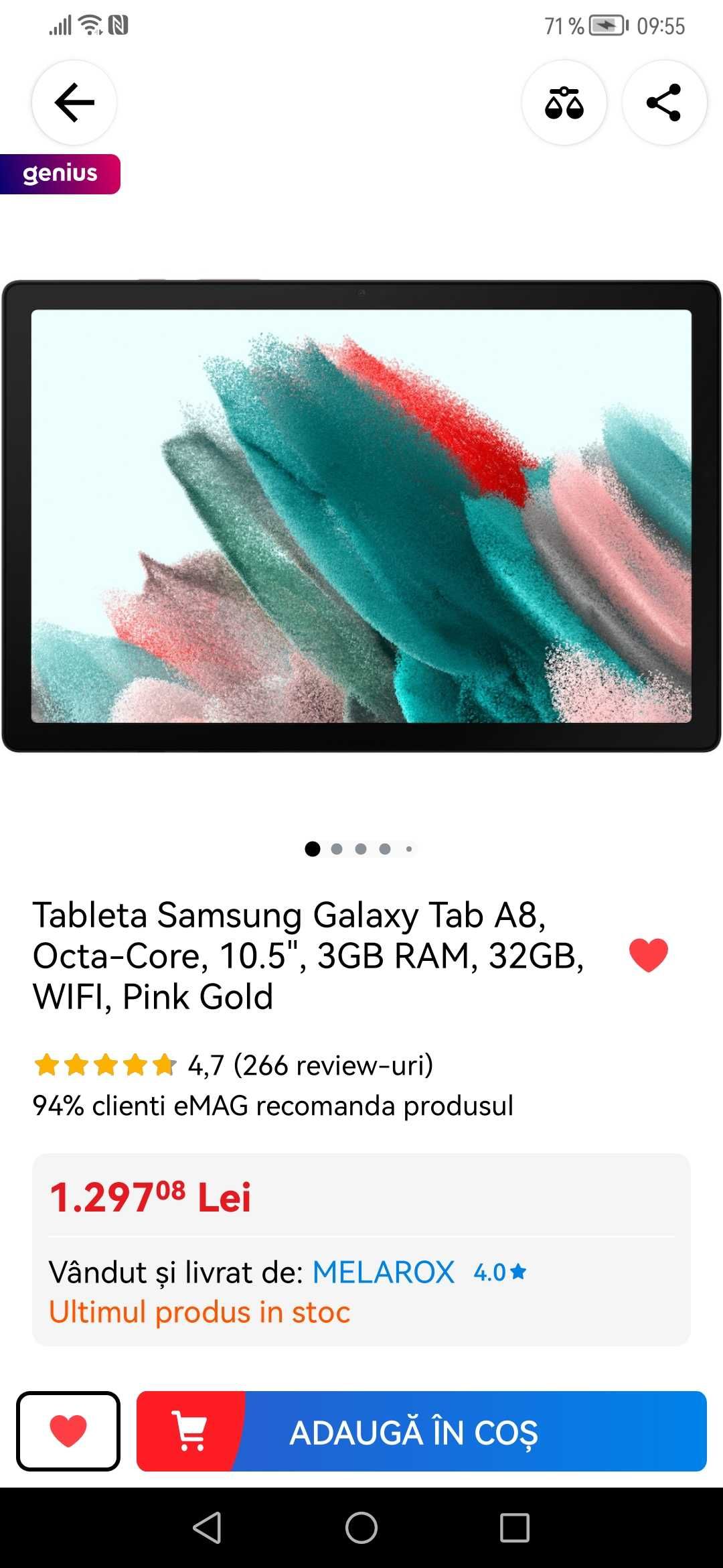 Tableta Samsung Galaxy Tab A8, Octa-Core, 10.5", 32GB, WIFI, Pink Gold