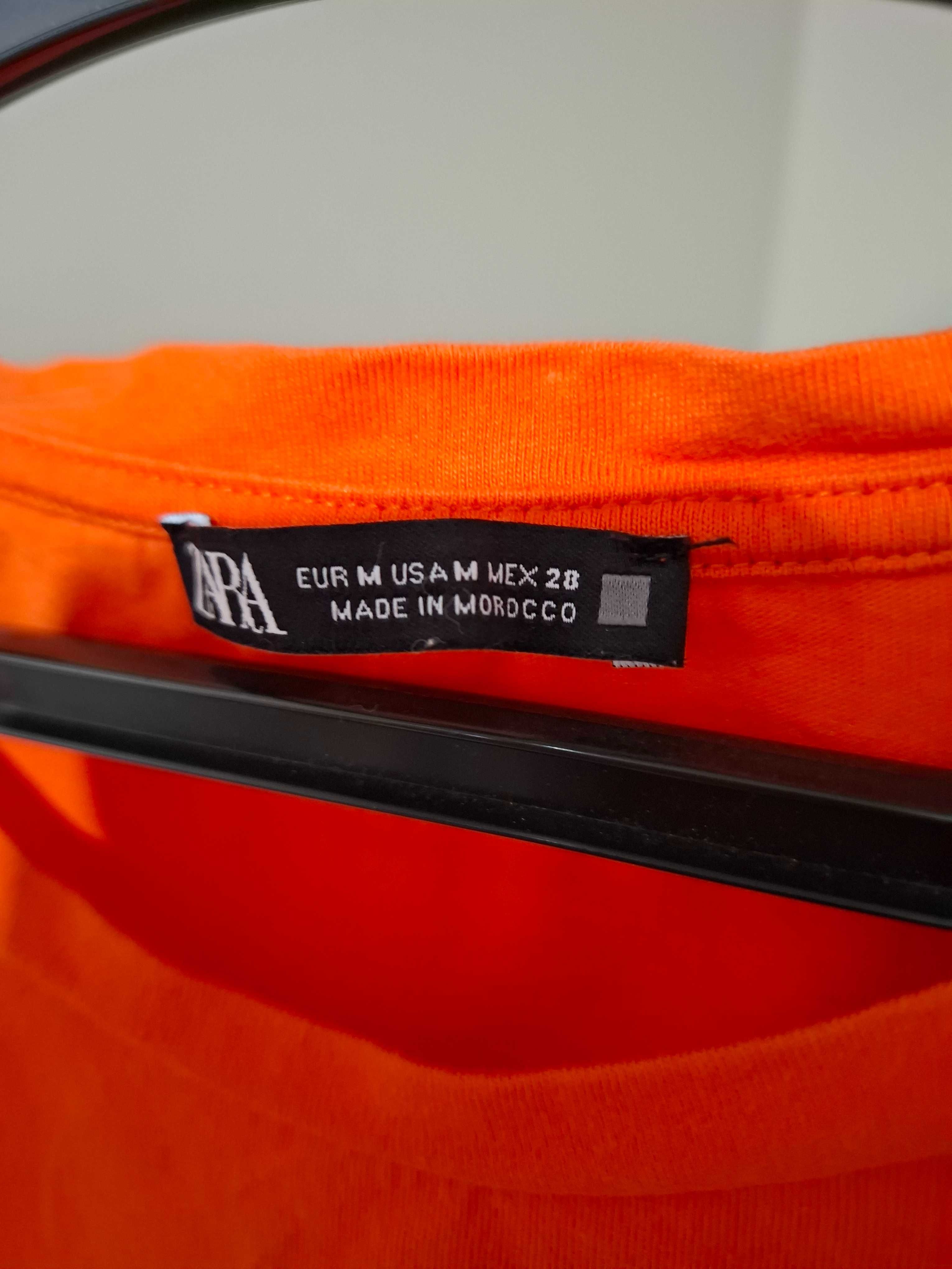 Оранжева тениска с буфан ръкав ZARA