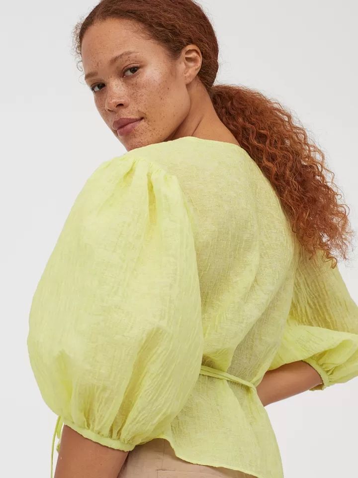 H&M топ в лимонено жълт цвят