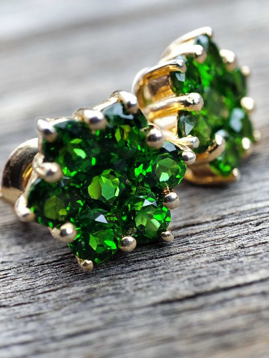 Cercei aur 14k chrome diopside unicat