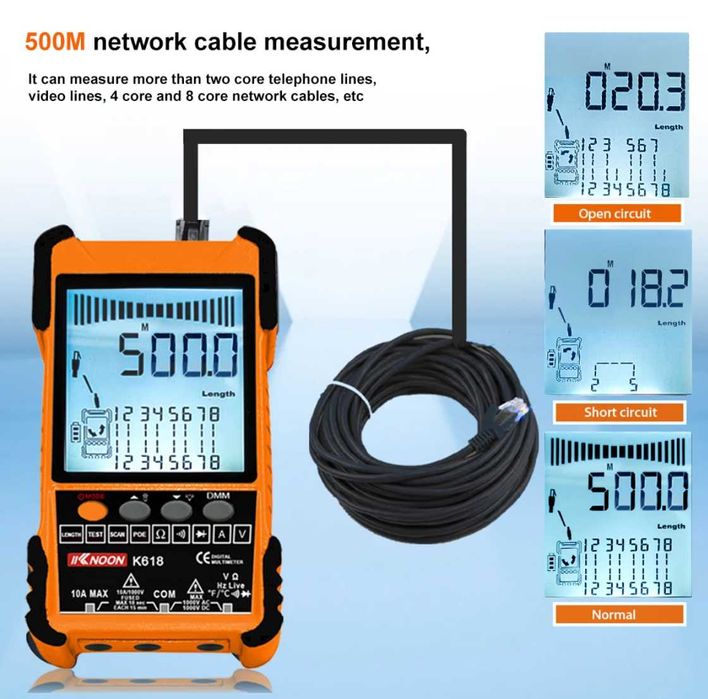 Многофункционален мултимер и тестер за мрежови кабели KKNOON - K618