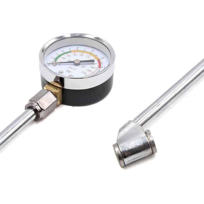 Манометър за гуми с удължител метален - 14 см/0.5-15 bar