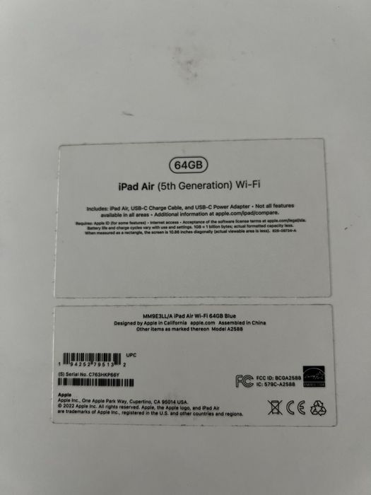 iPad Air 5 (2022) 64GB Wi-Fi BLUE sanatate baterie 99%