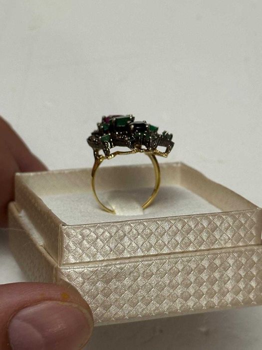 INEL AUR 14K + ARGINT + Diamante + Smaralde + Rubin + Safir - Vintage