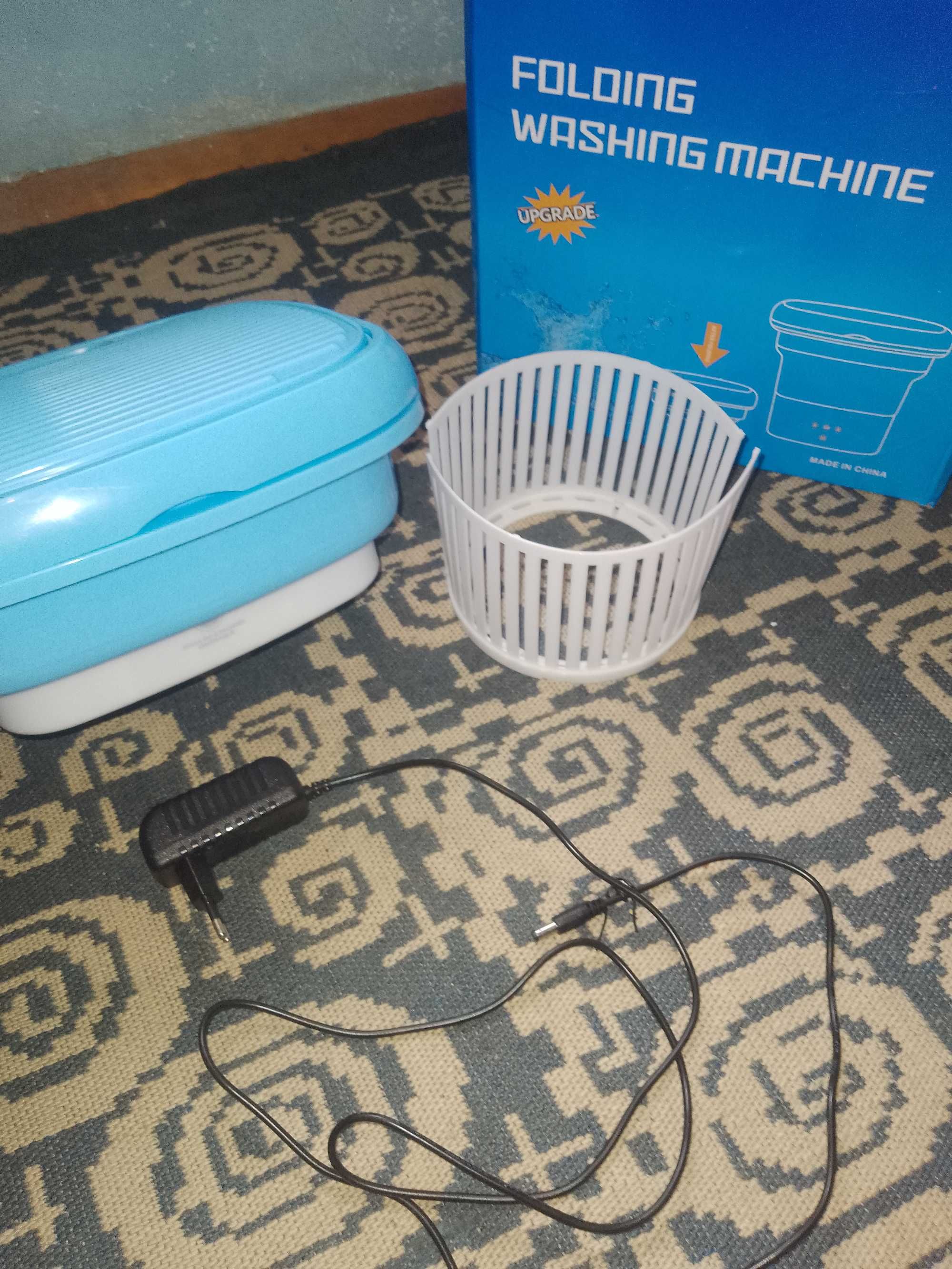 Мини преносима сгъваема пералня, Daladen, ABS, 4.5 л, Бяло/Синьо